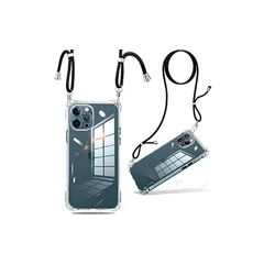 iPhone 12 Pro ケース クリア ショルダー 耐衝撃 ストラップ付き スマホケース アイフォン12pro カバー 透明 薄型 軽量 TPUスマホ シリコン 紐付き 斜めがけ 織りストラップ付き 肩掛け 調節可能なショルダー クロスボディ 多目的キ 0