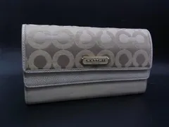 ■美品■ COACH コーチ オプアート レザー×ナイロンキャンバス 二つ折り 長財布 ウォレット 札入れ 小銭入れ ベージュ系 DY0697