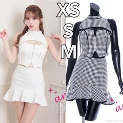 ブラックホワイト [AOC3574-2311]【an /アン】ハイネック/ セットアップ/ 千鳥柄/ ツイード/ フロントジップ/ キャミソール/ リボン/ カットアウト/ フレア/ Aライン/ マーメイド/ フリル/ ミニドレス/ キャバドレス/ ワンピース