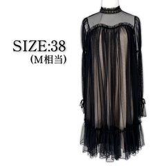 新品未使用 Sov. DOUBLE STANDARD CLOTHING 袖リボンチュールワンピース 38 ソブ ダブルスタンダード エレガントライン レディース 長袖 シースルー ワンピ パーティドレス フォーマル