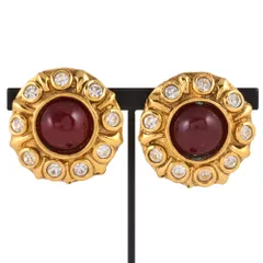シャネル CHANEL グリポア ラウンド イヤリング GP レッド カラーストーン ヴィンテージ アクセサリー レディース【中古】