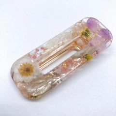 ハンドメイドレジンヘアクリップ　スクエアタイプ　ボタニカルフラワー　お花