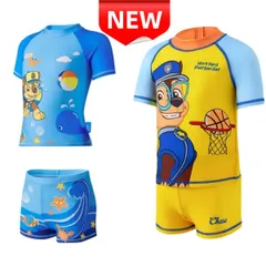 ✨新品✨子供水着 パウパトロール ラッシュガード 男の子 2点セット 半袖 UVカット 青色 黄色 プール 海水浴 ビーチ 夏休み 水遊び セパレート 可愛い 動物 警察犬 100 110 120 130 140cm 日焼け防止 スイムウエア 水泳