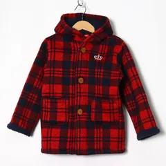 ベビードール フード付きコート チェック柄 裏ボア アウター キッズ 男の子用 110サイズ レッド BABYDOLL 【中古】