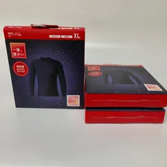 【新品】UNIQLO ユニクロ 超極暖 ヒートテック クルーネックT ネイビー XLサイズ 3点セット【k1033】