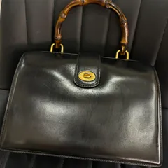 ΩNA3844ヴィンテージ！大人気！GUCCI グッチ ハンドバッグ ミニボストンバッグ バンブー 000.110.0061 レザー ブラック 黒 ゴールド金具 レディース