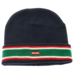 SUPREME (シュプリーム) 16AW Striped Cuff Beanie ストライプカフ スモールボックスロゴニットビーニー ニットキャップ 帽子 ネイビー