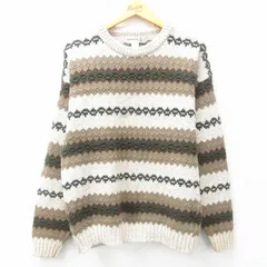 L/古着 長袖 セーター メンズ 90s コットン クルーネック 生成り他 25feb08 中古 ニット トップス