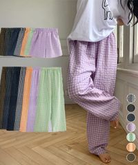  ギンガムチェックパンツ レディース 春夏 ゆったりボトムス夏 ルームウェアパンツ イージーパンツ大人