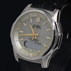 稼動 良品 カシオ 電波ソーラー WVA-M630 ウェーブセプター ラウンド ゴールドラメ系文字盤 メンズ腕時計 INB 2000000 NSK