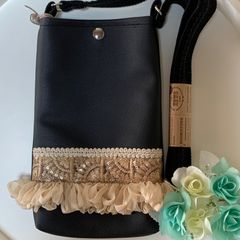 値下げ↓☆ハンドメイド☆インド刺繍☆サコッシュ☆フェイクレザー裏地付☆ブラック☆ホワイトデー　プレゼント