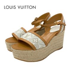 ルイヴィトン LOUIS VUITTON スターボードライン モノグラム サンダル 靴 シューズ レザー キャンバス ブラウン ホワイト 未使用 ウェッジソール 1854