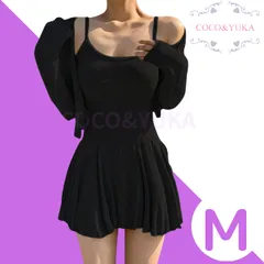 [ COCO&YUKA公式 ] ココアンドユカ かわいい 2点 セット アップ 長袖 前開き カーディガン タイト ミニ ワンピース フレア スカート キャミソール ワンピ セクシー パジャマ ルームウェア ブラック M B09WZZPH8W
