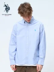 ユーエスポロアッスン シャツ 無地 ストライプ ボタンダウン ユニセックス 春服 夏服 U.S. POLO ASSN.  トップス 長袖 オックス ネイビー