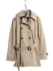 【お得なクーポン配布中!】 00s LAUREN ラルフローレン トレンチ コート レディース M / オールド ショート ハーフ コート ベルト ライナー付き 無地 コットン カーキ