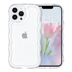 VENINGO いPhone13 proケース クリア 可愛い ウェーブ おしゃれ TPU+PC 韓国 かわいい スマホケース 人気 シンプル アクスタ アクキー 滑り止め 薄型 軽量 耐衝撃 指紋防止 レンズ保護 ストラップホール付き シリコン TPU バン