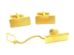 ■美品■ dunhill ダンヒル カフスボタン カフリンクス ネクタイピン タイピン 2点セット メンズ ゴールド系 DG1898 冠婚葬祭 結婚式 葬式