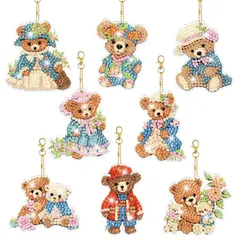 【新着商品】8個ダイヤモンドアートキーホルダーキットDIY手作り絵画クラフトキット5Dモザイクアートダイヤモンドペインティング特殊形状ダイヤモンドキーチェーンアクセサリーバッグアクセサリー(ぬいぐるみクマダイヤモンドアートキーペンダント)