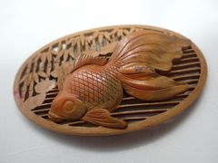 【アンティーク】流金　金魚と竹林　帯留　３分紐用