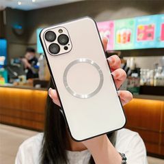 【在庫処分】ストラップホール Magsafe充電対応 おしゃれ レンズカバー シンプル (iPhone14ProMax 女性 男性 スマホケース グラデーションガラス 背面ケース 強化ガラス カメラ保護 白) マグネット ケース Max Pro 14 iPho
