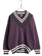 【お得なクーポン配布中!】 90s OLD GAP チルデン コットン ニット セーター メンズ М 90年代 オールド ギャップ 紺タグ Vネック ヘビーウェイト ケーブル ライン入り