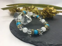 パワーストーン ブレスレット ターコイズ&水晶&クラック水晶 （ゴールド）レディース 女性  数珠ブレス 開運 プレゼント ギフト  [4]