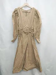 ◇ ⊆ rienda リエンダ コットン100% ギャザー 長袖 ロング ワンピース サイズS キャメル レディース E  【1502180072512】