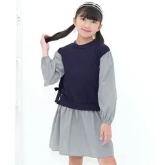 Bee【♪クーポン利用で20％OFF♪】重ね着風ワンピース◇ネイビー×ブルー地◇子供服 キッズ 女の子 100 110 120 130 140 150