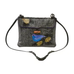 ジャマンピュエッシュ Jamin Puech H.P.FRANCE ショルダーバッグ 小鳥 スパンコール 刺繍 型押し グレー レディース F-B6814