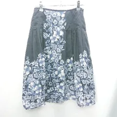 ◇ Laura Ashley ローラ アシュレイ 花柄 膝丈 フレア スカート サイズ11 ネイビー系 レディース E  【1408060011988】