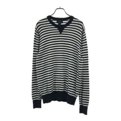 ブルックスブラザーズ ボーダー 長袖 コットン ニット M ホワイト×ネイビー Brooks Brothers クルーネック メンズ 古着 【240427】