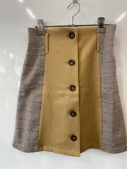 d658⚫︎one way⚫︎ワンウェイ⚫︎グレンチェック⚫︎切替⚫︎台形スカート⚫︎sizeM⚫︎ベージュ×グレー