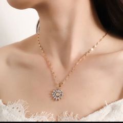 箱付き 女性のための 高級ゴールドペンダント ネックレス,花が象眼細工,ジルコニア,スチールチェーン,バケーションジュエリー