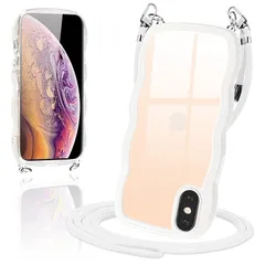 iPhone XS ケース ショルダー クリア TPU カバー iPhone X スマホケース 創意 個性 肩掛け 首掛け 斜めかけケース 可愛い かわいい 韓国 透明 薄型 耐衝撃 シリコン TPUバンパー アイフォンXS/X(ホワイト)