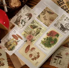 海外製フレークシール(s79)60枚入 マステ素材 切手風 ヴィンテージ 大きめ