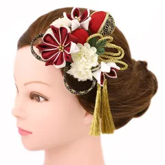 髪飾り 成人式 振袖 浴衣 卒業式 袴 結婚式 2点セット 赤 白 麻の葉 花 和 洋 かんざし 手作り 簪 つまみ細工 ちりめんフォーマル 花飾り 玉飾り ブライダル W 68 304-365  o838　Si