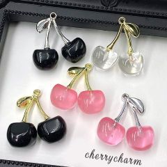 さくらんぼ チェリー アクリル チャーム ピンク クリア ブラック 大人可愛い 果物 フルーツ 2個 j6-5097