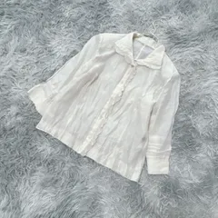 【良品】  七分袖ブラウス  フリル  肩パッド  (F)  フェミニン  レトロ  レディース  ベージュ系  明るい薄茶色【送料無料】