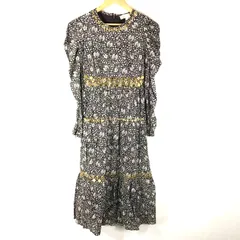 マイケルマイケルコース MICHAEL MICHAEL KORS ワンピース タグ付き ロング丈 花柄 エスニック柄 ビーズ刺繡 パフスリーブ ブラウン系 XSサイズ 929829のサムネイル