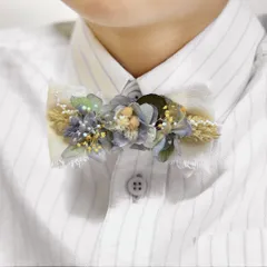 3way𓂃𓂂𓏸ドライフラワー ベビー蝶ネクタイ 11 / ターコイズブルー×アイボリー フラワーヘアアクセサリー ヘアクリップ /　野花の赤ちゃん蝶ネクタイ キッズ蝶ネクタイ /  フラワーブローチ コサージュ 髪飾り / 浴衣 七五三 入学式 被布飾り