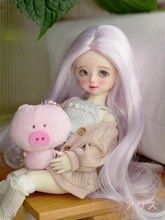 BJD/SDドール用ウィッグ 6分 4分 3分対応 柔らかいシルク風 粉紫色 大波ウェーブロングカールウィッグ