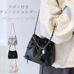ショルダーバッグ レディース リボン シルバー チェーン バレエコア ギャザーバッグ シルバーバッグ チェーンバッグ 巾着 巾着バッグ ミニバッグ ブラック ホワイト 小さめ バッグ バック おしゃれ かわいい 人気 トレンド