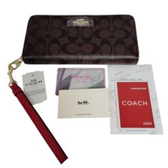 【未使用品】COACH コーチ 財布 ラウンドジップ  レザー C4452 レッド×ダークブラウン シグネチャー 箱なし 長財布 KK79519RK