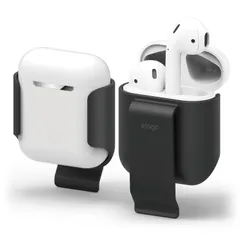 【elago】 AirPods 対応 ケース クリップ ホルダー 式 ハード カバー 落下防止 アクセサリー ベルト/バッグストラップ 装着 [ Apple AirPods1 / AirPods2 Wireless Charging Case エ [ブラック]