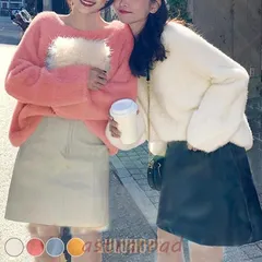 ニットセーター レディース 秋 トップス 長袖 おしゃれ 上品 白 起毛 ふわふわ ふんわり ファー 冬