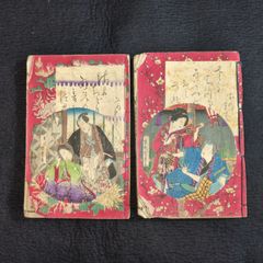 彩色 木版画 表紙絵◆小夜千鳥浪の音信◆全2冊揃 絵入 戯作 小説 明治 時代物 UKIYOE 骨董 古美術 古文書 古書#和本～江戸屋～
