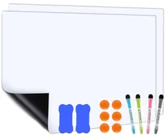 伝言 メッセージ ホワイトボード メモ ホワイトボード ホワイトボード 磁気 冷蔵庫 A3サイズ（2枚）マグネットシート オフィス シート 学校 Qualsen （マーカー4本、マグネット6個、ホワイトボードイレーザ2個付き）