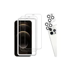 【2+2枚セット】ガイド枠付き KPNS 日本素材製 強化ガラス iPhone12 Pro Max 用 ガラスフィルム カメラフィルム カバー 保護フィルム 1