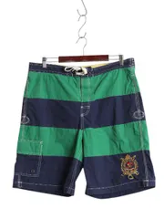 【お得なクーポン配布中!】 90s ポロ ラルフローレン ボーダー ショートパンツ メンズ L オールド サーフ スイム ショーツ 短パン 水陸両用 カーゴ ポケット付き 紺 緑