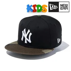 ニューエラ キッズ キャップ 帽子 子ども 小学生 NEWERA Youth 9FIFTY ニューヨーク・ヤンキース ブラック × ホワイト ウッドランドカモバイザー 【TB】